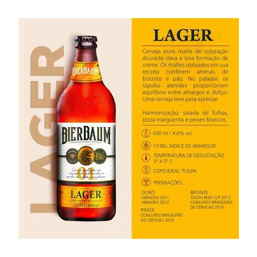 CERVEJA LAGER BIERBAUM | GARRAFA 600ML - Imagem 3